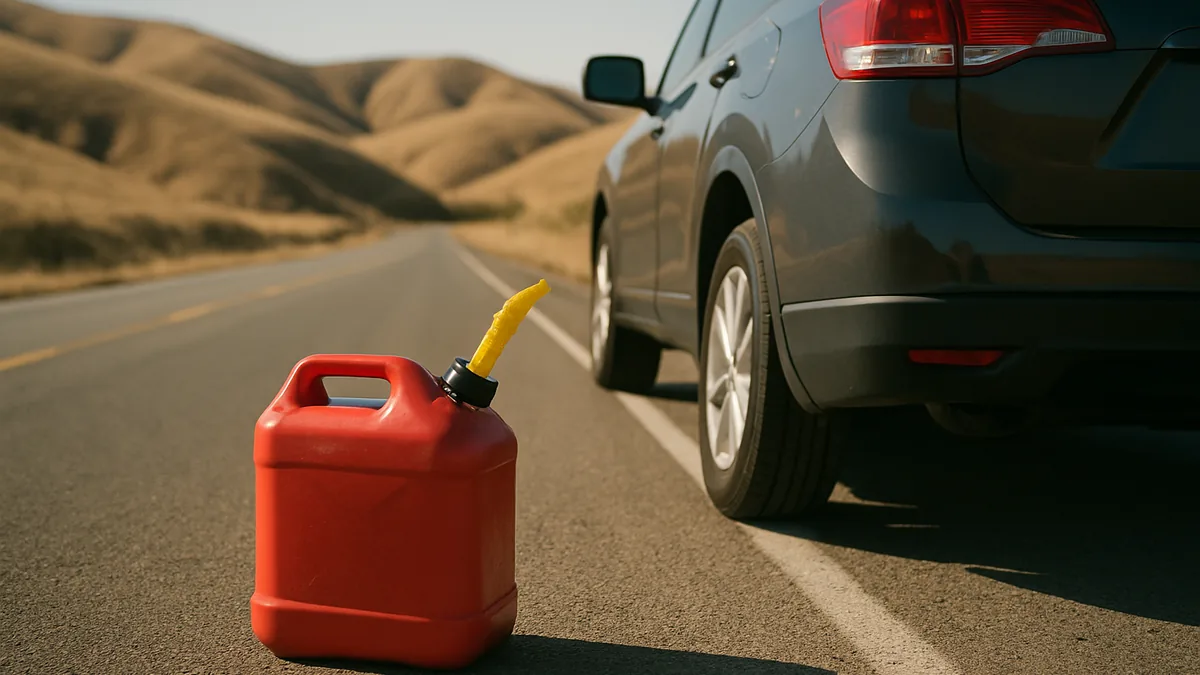 Fuel being delivered to a vehicle stopped on the roadside near Brentwood, CA