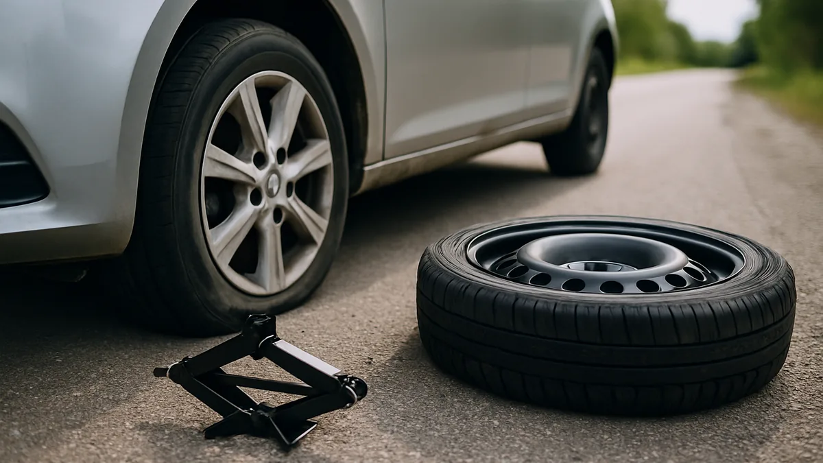 Roadside tire change on a vehicle near Brentwood, CA